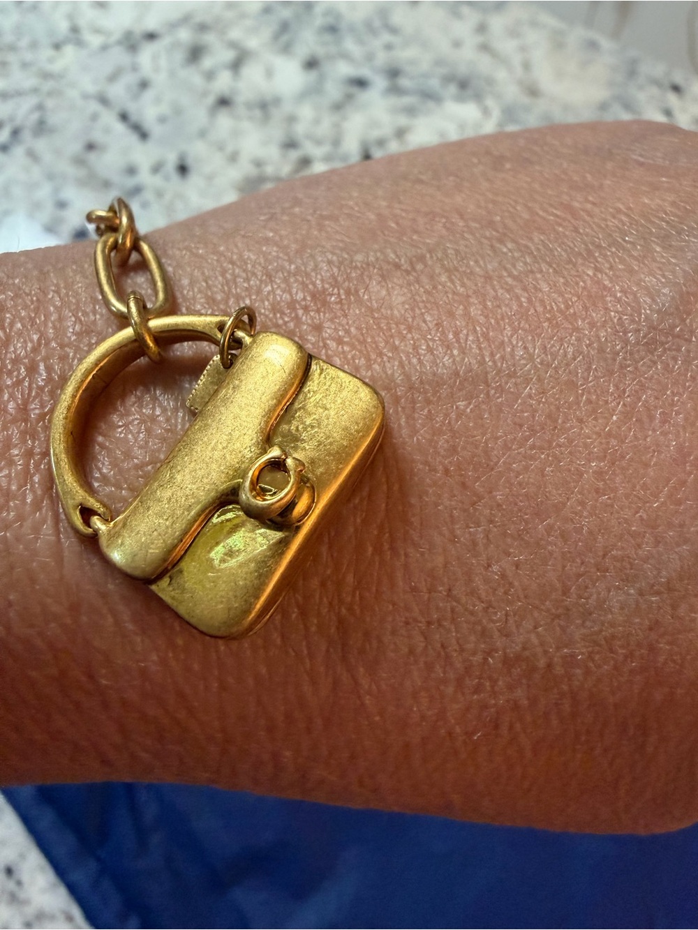 COACH Gold Tone Link Bracelet with Signature Purse Charm - Picture 3 of 3